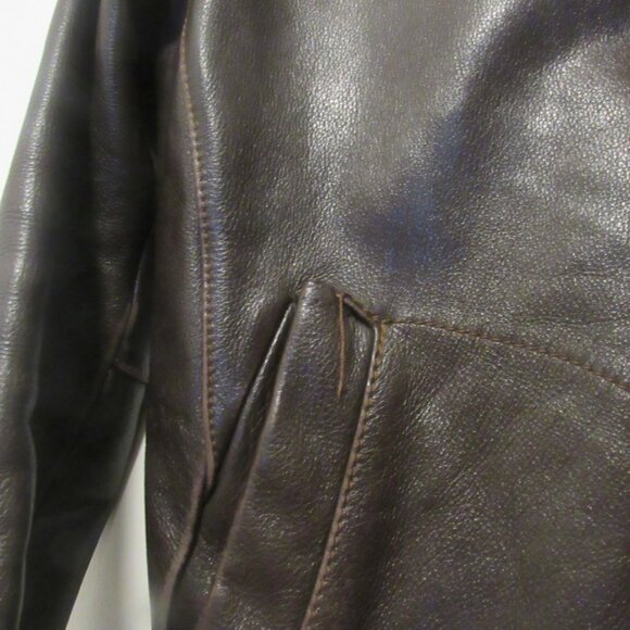 Danier Chocolate Brown Leather Bomber Jacket, XS, Slightly Distressed, J115 - Picture 2 of 11